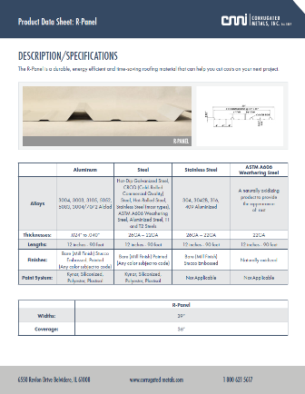 R-Panel Product Datasheet Download | Corrugated Metals, Inc.